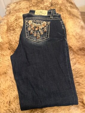 Miss Me 30 x 34 Dark Wash Jeans with Embroidered Dreamcatcher Pocket